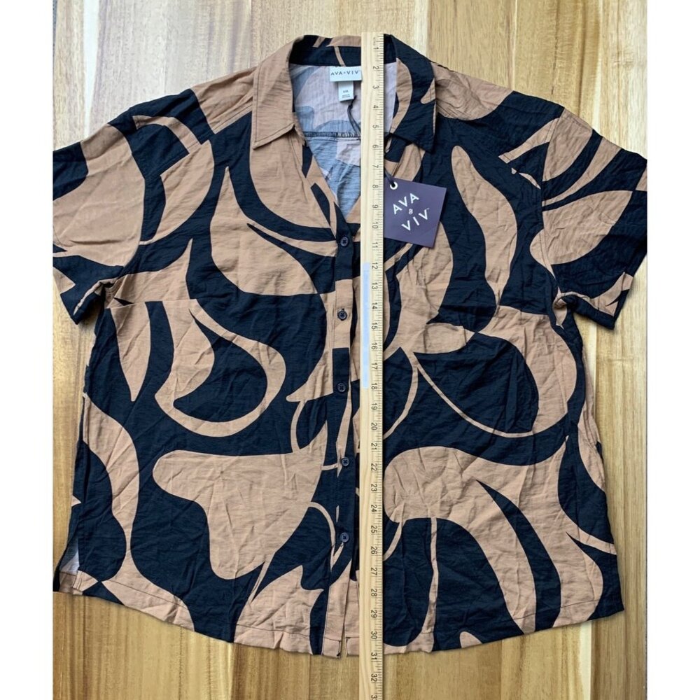 Ava & Viv Womens Plus Size Black & Tan Abstract Button-Front Shirt Size XXL - Picture 6 of 11